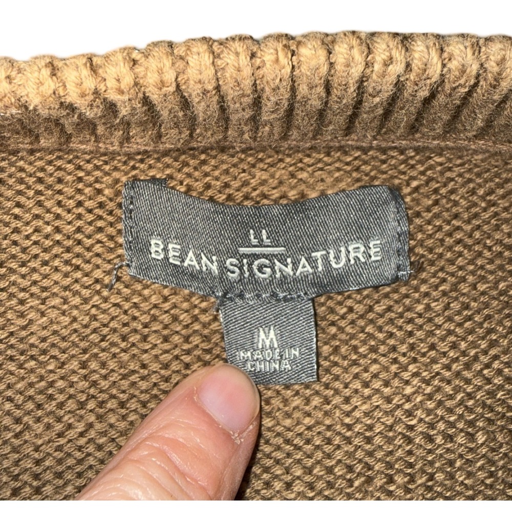 LL Bean Signature Mens Striped Cotton Crewneck Raglan Sweater Brown Cream Medium - Picture 3 of 8